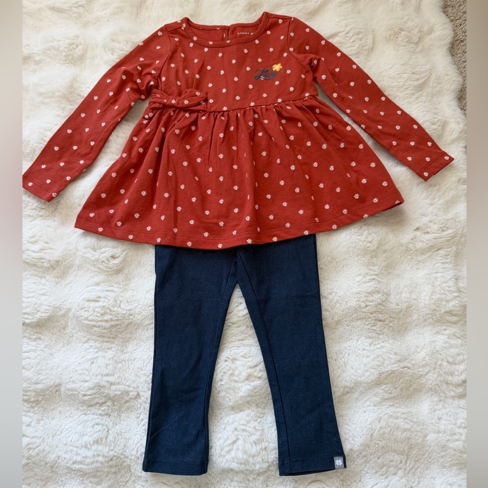 Adorable Lucky Brand Leggings and Floral Tunic Top 3T